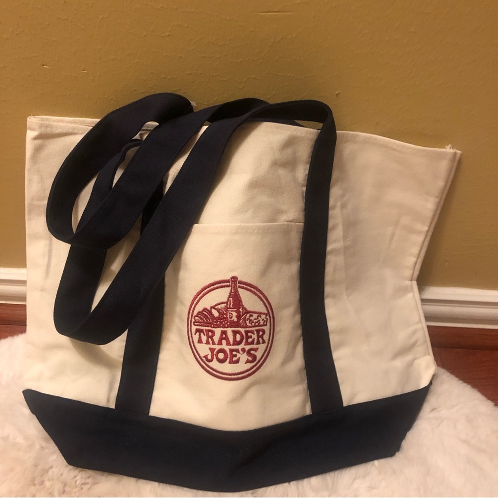 Popular Navy TraderJoe’s Reusable  Tote Bag With a Surpise TJoe’s Reusable Bag